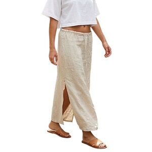 Contemporaine Simons beige linen feel lightweight minimalist straight maxi skirt